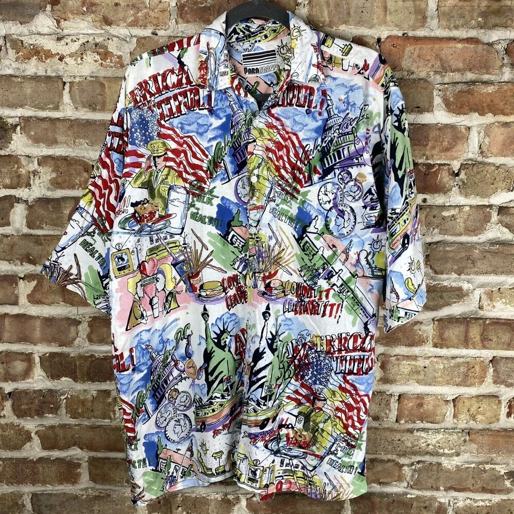 Vintage Paragraff Graphic Shirt Men XL USA American Theme Flag Independence Day